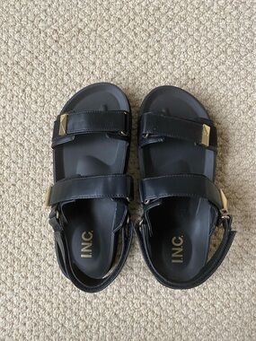 INC International Concepts Black Sandals with Gold Accent Studs